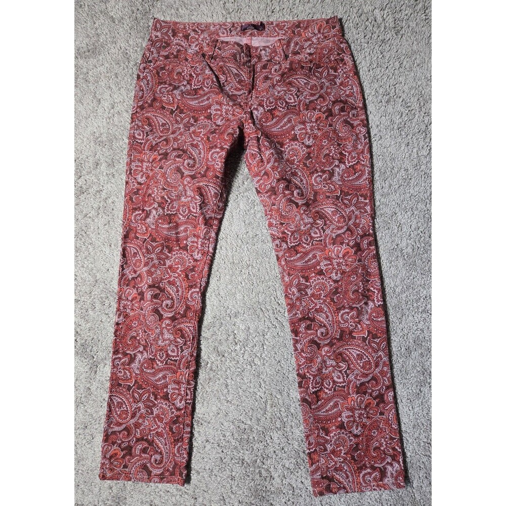 Prana Corduroy Pants Trinity Women Size 12 Rhubarb Paisley Red Pink Straight Leg